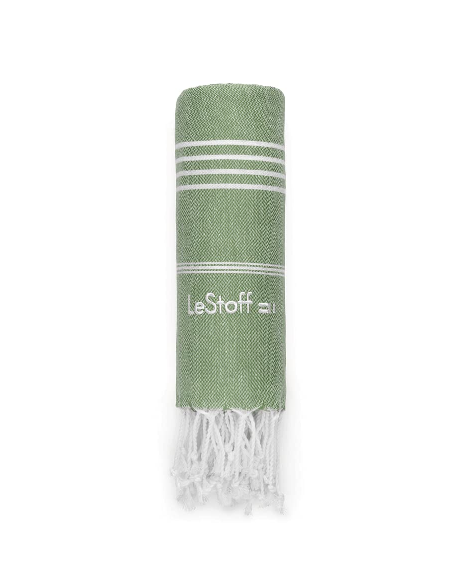 LeStoff Premium Hammam Towel - 100% Organic Cotton - Pre-washed Sustainable Absorbent & Quick-drying - Beach, Bath, Shower, Yoga, Spa & Travel Towel (200 x 200 cm Olive)