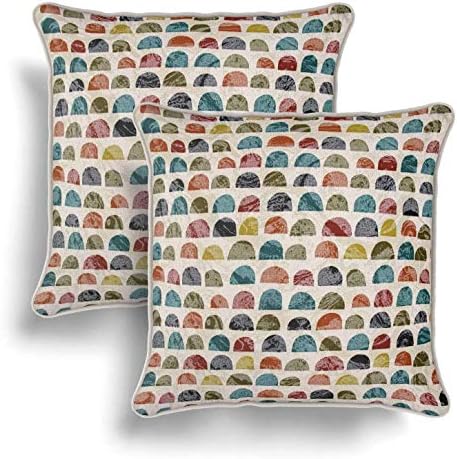 IT IDEAL TEXTILES Set of 2 Multicolour Geometric Cushion Covers, Pair of Bright Abstract Design Cushion Covers, Piped Trim Cushion Cases, Sofa Chair Throw Pillow Cases, 18" x 18", 45cm x 45cm