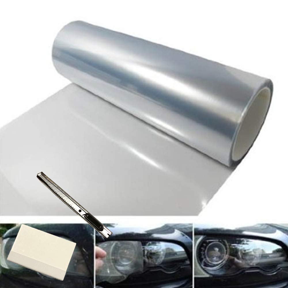 Photo 1 of 12 by 48 Inches Self Adhesive Headlight, Tail Lights, Fog Lights Tint Vinyl Film with Tools (Clear)