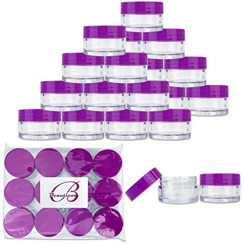 Beauticom 20G/20ML Clear Round Sample Container Jars with Purple Lids for Lotion, Creams, Toners, Lip Balms, Cosmetic, Makeup - BPA Free (24 Pieces)