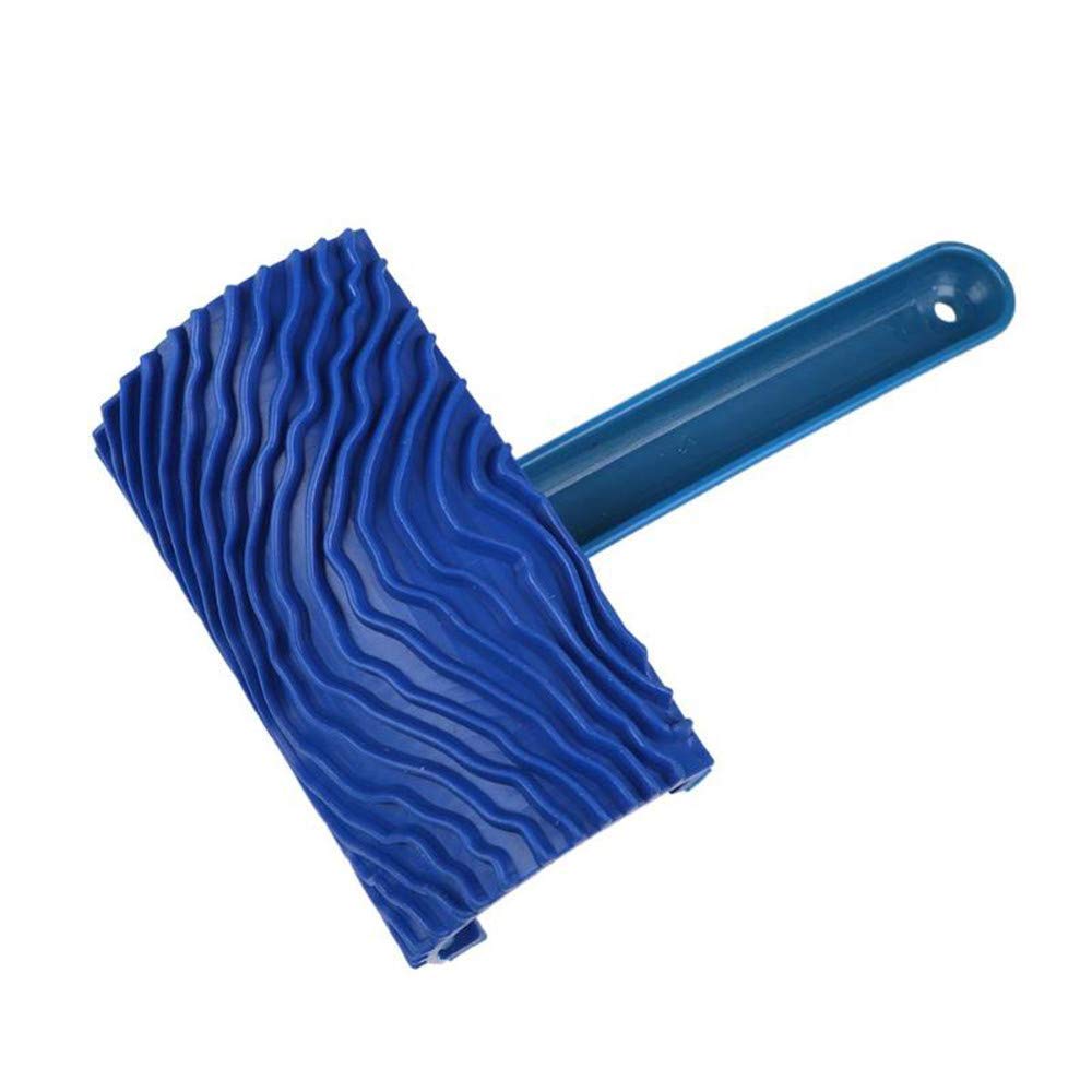 Wood Grain Effect Paint Roller with Plastic Handle Blue Rubber DIY Relief Wall Art Painting Tool for Home Wall Decoration