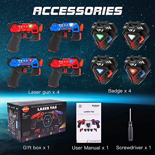 VATOS Laser Tag Guns Set, Infrared, Mini, with Badge, 4 Pack, 4 Players, Indoor, Outdoor, Group Activity Fun Toy for Children Age 4 5 6 7 Boys Girls