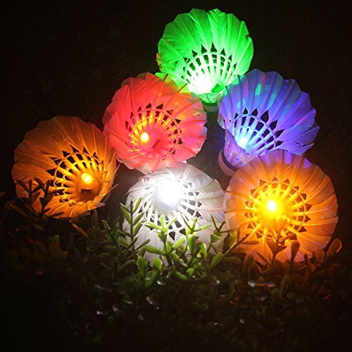LED Shuttlecock Badminton, Inngree [6 Pack] 6 Color Shuttlecock Dark Night Goose Feather Glow Birdies Lighting for Outdoor Indoor Sport Activities Toys gift game