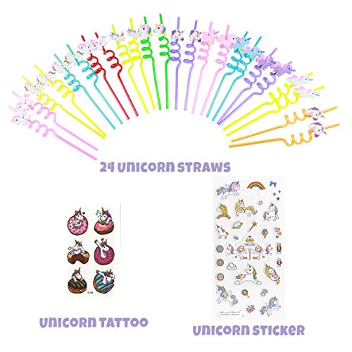 24 Value Pack of Fun Unicorn Straws, Multiple Designs, Full Unicorns