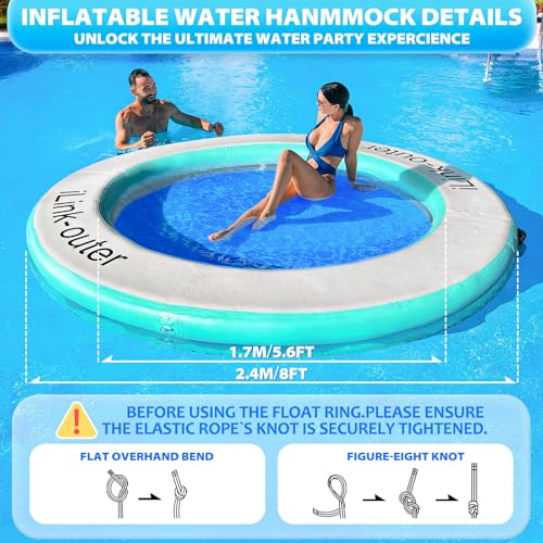 iLink-outer 8FT Inflatable Water Hammock-Inflatable Floating Ring for Max 6-10 Kids and Adults with Air Pump-Easy Stores & Inflation-Sturdy Non-Slip Fabric,Easy to Clean