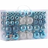 Sea Team 100 Pieces of Assorted Christmas Ball Ornaments Shatterproof Seasonal Decorative Hanging Baubles Set with Reusable Hand-held Gift Package for Holiday Xmas Tree Decorations, Babyblue