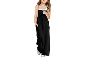 Haloumoning Girls Wide Leg Jumpsuit Kids Casual Sleeveless Romper Spaghetti Strap Overalls with Pockets and Side Slit