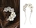 Stunning Silver Colored Hair Clip/Pin/Barrette With Clear Rhinestones Crystals Studded Leaves Shapes And Heart Shaped White Pearls Creating Flower Forms By VAGA