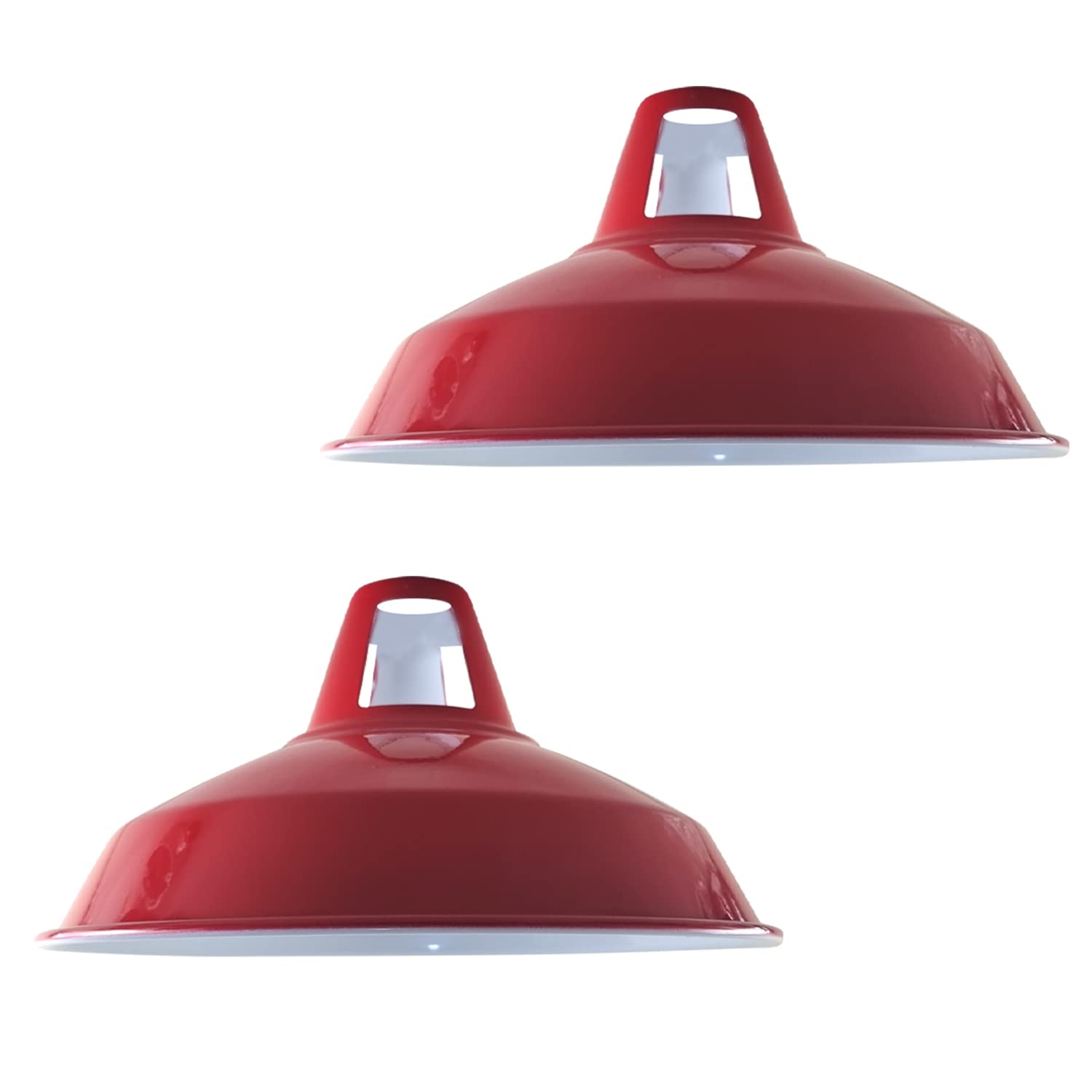 Retro Modern Metal Lamp Shades Ceiling Light Shades, Easy Fit Lampshades, for Vintage Industrial Pendant Lights Bedroom, Kitchen, Bathroom Antique Shade (2 Pack - Red Barn)