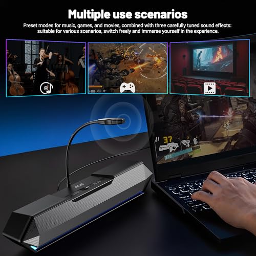 AOC ACS4650 Bocinas para PC, Micrófono Ajustable, Barra de Sonido con Cable USB, Altavoces estéreo con Luces LED, Compatible con Ordenadores, teléfonos móviles, Reproductores MP3 y PSP