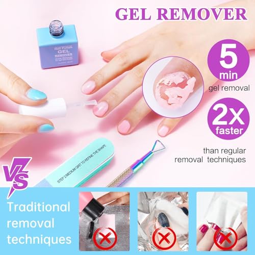 Removedor Quita Esmalte Semipermanente para Uñas, Quita Fácil y Rápida de Uñas de Gel, Acrílicas y UV, No Daña las Uñas, Quitaesmalte con Lima de Uñas y Empuja Cutículas y Rascador de Esmalte
