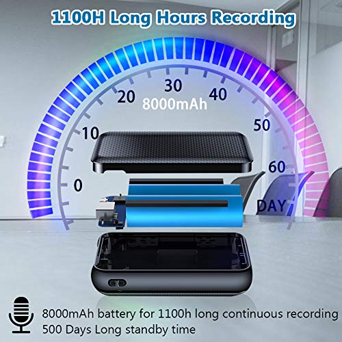 Digital Voice Recorder, 8000mh Power Bank Up to 60 Days Continuous Recording Device, 32GB Voice Activated Recorder, Functional Portable Charging Device, 500 Days Standby | Built-in Strong Magnet