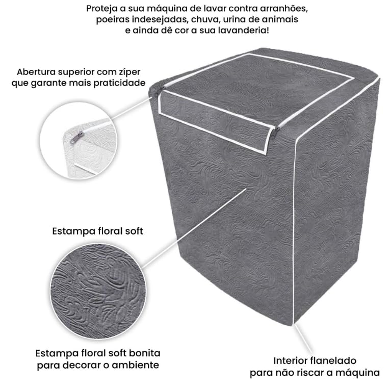 Capa Para Maquina De Lavar Brastemp Eletrolux Consul 12Kg 13Kg 14Kg 15Kg 16Kg 17Kg Impermeável Forrada Com Zíper Proteção UV Material Super Resistente E Perolizado de Alta Qualidade (PRETO, G)