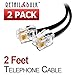 RetailAndBulk (2 Pack) 2 Foot Telephone Cord, Professional Grade Made in USA, 6P4C Male RJ11 Plugs with 50 Micron Gold Contacts, Pure Copper Wire Phone Line Cable (24 inches, Black)