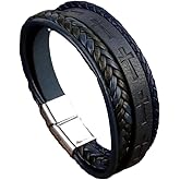 TIMFROZ Mens Leather Cross Bracelet Multi-Layer Braided Faith Bracelet Religious Wristband Father's Day 8.5" Memory Bangle with Stainless Steel Buckle