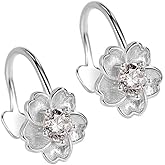 Clip On Cherry Blossoms Crystal No Piercing S925 Sterling Silver Earring for Women Elegant Cubic Zirconia Flower Ear Cuff Earrings Dainty Fashion Plant Floral Huggie Wrap Fake Stud Cartilage Party Jewelry Gifts