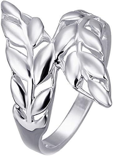 BOHG Jewelry Womens 925 Sterling Silver Plated Fashion Double Leaf Olive Branch Leaves Ring Wedding Band Size 8
