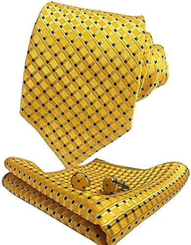 Men Plaid Tie Set Check Necktie with Pocket Square Cufflinks Giftbox SUMG8ZH