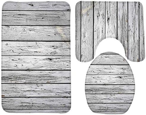 GMYANMTD 3 pcs Bathroom Mat Imitation Wooden Pattern design Toilet Mat Flannel Floor carpet Creative Bath Rug Sets Three Sets of Bath Mat