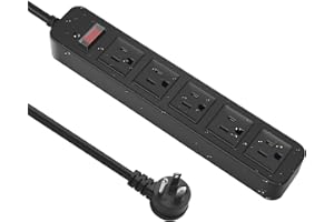 CCCEI Outdoor Power Strip Waterproof with 5 Outlets, Garden Weatherproof Surge Protector, Christmas Multiple Outlet Exterior Socket for Lighting Appliances. 6FT Extension Cord Strip with Flat Plug. Black