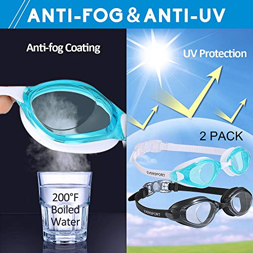 EverSport Swim Goggles Pack of 2 Swimming Goggles Anti Fog for Adult