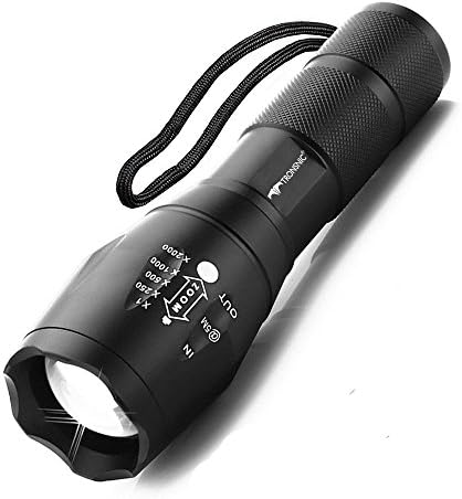 Tronsnic A100 Tactical Flashlight Cree T6 LED 1000 Lumens High-Powered Bright Led Flashlight 5 Modes Zoom Pocket Torch Adjustable Waterproof Tactical for Hiking Camping Fishing Cycling Biking