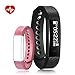 Fitness Tracker Bluetooth Smart Watch Waterproof Wristband Camera Remote Notification Remind Pedometer Heart Rate Support for Android and IOS Black Watch and Pink Band Y15