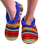Snoozies Womens Comfy Soft Nordic Knit Fleece Slipper Socks - Blue/Orange, Extra-Large