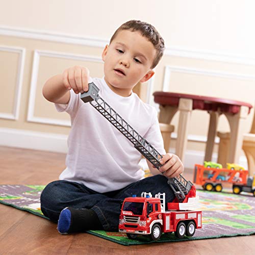 Toy To Enjoy Fire Engine Truck with Helicopter Toy - Light & Sound Effects - Friction Powered Wheels - Heavy Duty Plastic Toy for Kids & Children - Emergency Rescue Vehicle - Thumbnail 3
