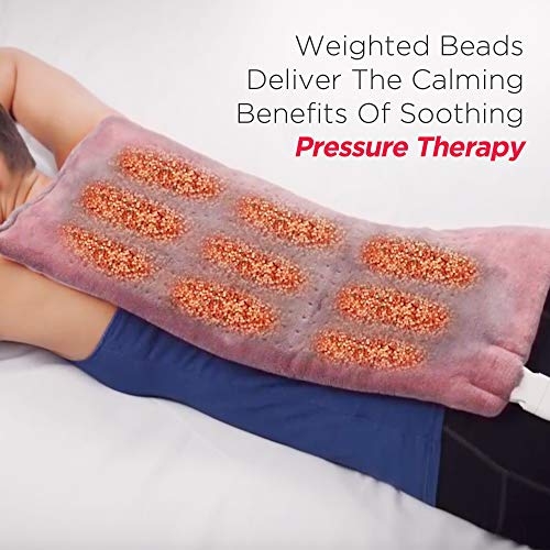 Calming Comfort Calming Heat by Shaper Image Weighted Electric Heating Pad, 3 Heat Settings with Auto-Off, X-Large 12" X 24", 4 Pounds, Grey