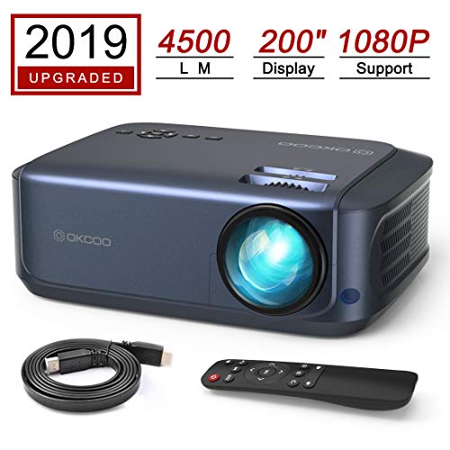 OKCOO Video Projector, Full HD 1080P 4500lm 200″ Display Home Theater Business Office Overhead Projector for Presentation Compatible with PC, Laptop, TV Stick, PS4, HDMI, VGA, TF, USB, AV, Blue