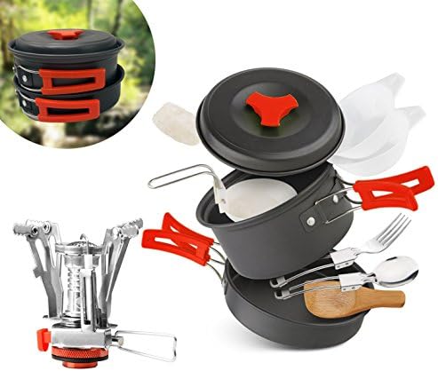 AnimaMiracle Camping Cookware Mess Kit Small Backpacking Stove Ultralight, Lightweight, Compact, Folding Pot and Pans Hiking Outdoors Bug Out Bag Cooking Equipment Cookset