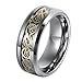 L-Ring 8MM Men's Tungsten Wedding Ring Gold Plated Celtic Dragon Inlay Polished Beveled Edge, Size 7-14