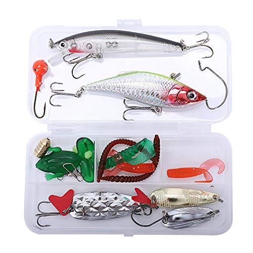 REFURBISHHOUSE 21 StüCke Angelk?Der Set Mixed Minnow Zangengriff L?Ffel Haken Weichen K?Der Kit im Box KüNstliche K?Der…