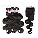 ISEE Hair Unprocessed Virgin Brazilian Body Wave Human Hair Extension Weave 3 Bundles With 4x4 Free Part Lace Closure Remy Human Hair Body Wave Natural Black(14