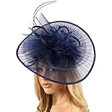 Big Kentucky Derby Feather Floral Organza Headband Fascinator Cocktail Hat Navy