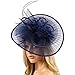 Big Kentucky Derby Feather Floral Organza Headband Fascinator Cocktail Hat Navy