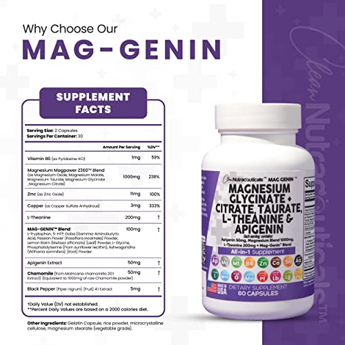 Magnesium Glycinate Complex 1000mg with LTheanine 200mg Apigenin 50mg