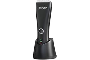 Telfun Groin Hair Trimmer for Men and Women, Electric Ball Trimmer/Shaver, Hypoallergenic Ceramic Blade Heads, USB Recharge Dock, Waterproof Wet/Dry Clippers, Ultimate Male/Female Hygiene Razor