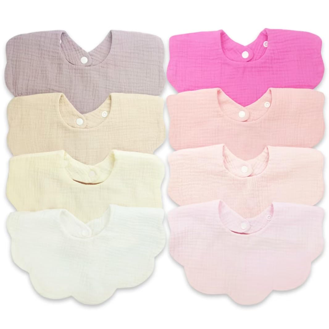Photo 1 of EllieHouse Baby Bibs for Girls Boys 8 Pack Muslin Drool Teeth Drooling Teething Bibs Muslin Cotton for Toddler Infant Essentials(Bright Pink)