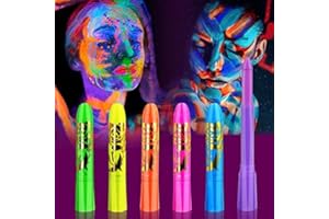 ANYI 6 Pieces Glow in The Dark Paint, Glow in The Dark Face Body Paint Glow Sticks Makeup Face Painting Kits for Kids Adult, Neon Face Paint Crayons UV Crayons Kit for Halloween and Parties (6 Colors)