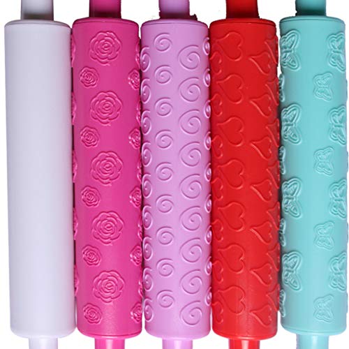 Wenini Plastic Rolling Pin Embossing Baking Pastry Roller Decorating Mold Tool for Fondant Cakes, Sugar Paste, Petal Paste, Candy, Marzipan (Red) - Thumbnail 6