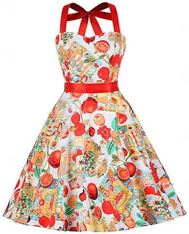 Amazon Co Jp フルーツ 花柄 フラワー さくらんぼ チェリー レトロ 50 S ロカビリー ワンピース 膝丈 ミディ フレア サーキュラー ホルターネック リボン キュート パーティ Feｌicita p Xlサイズ 服 ファッション小物
