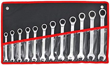 Combination Spanner, 8-19 mm - 12 Pieces Fixed Head Ratchet Spanner Set with Wrench Storage Bag, Metric Combo Spanner Combination Set Ring Open Ended