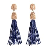 VK Accessories Bead Fringe Dangle Earrings Soriee Drop Earrings Beaded Tassel Ear Drop 3 Colors (navy blue)