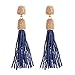 VK Accessories Bead Fringe Dangle Earrings Soriee Drop Earrings Beaded Tassel Ear Drop 3 Colors (navy blue)