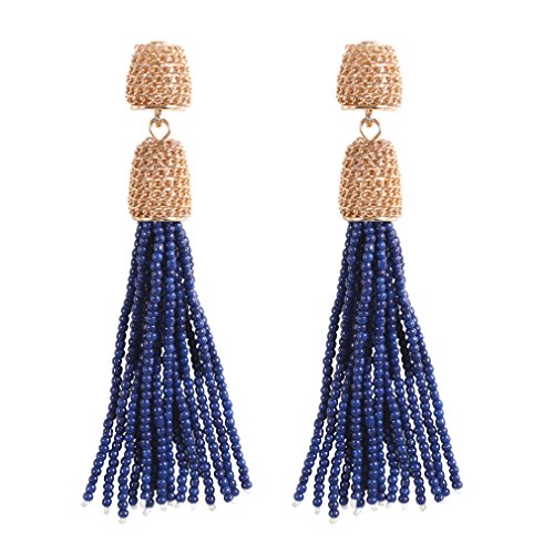 VK Accessories Bead Fringe Dangle Earrings Soriee Drop Earrings Beaded Tassel Ear Drop 3 Colors (navy blue)
