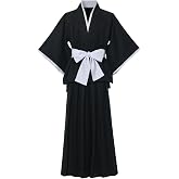 GRACEART Traditional Samurai Hakama Uniform Kurosaki Cosplay Costume Outfit Black Cloak Kimono