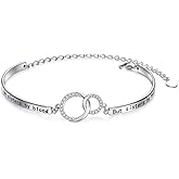 Sister Gift Infinity Bracelet for Mother Daughter Sister Wife 925 Sterling Silver 2 Interlocking Circles Bangle Bracelets with Love Message Adjustable Mother Daughter Bracelet Gifts