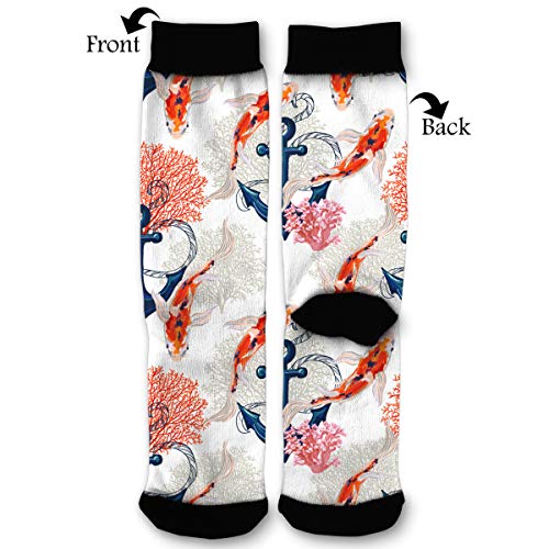 Packsjap Koi Fish Anchor Corals Men & Women Casual Cool Cute Crazy Funny Athletic Sport Colorful Fancy Novelty Graphic Crew Tube Socks